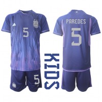 Koszulka piłkarska Argentyna Leandro Paredes #5 Strój wyjazdowy dla dzieci MŚ 2022 tanio Krótki Rękaw (+ Krótkie spodenki)